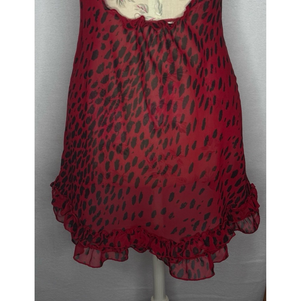 Baby Phat Y2K Red Leopard Print Mesh Chemise Slip Dress Lace Ruffle Hem S Sheer - Picture 7 of 12